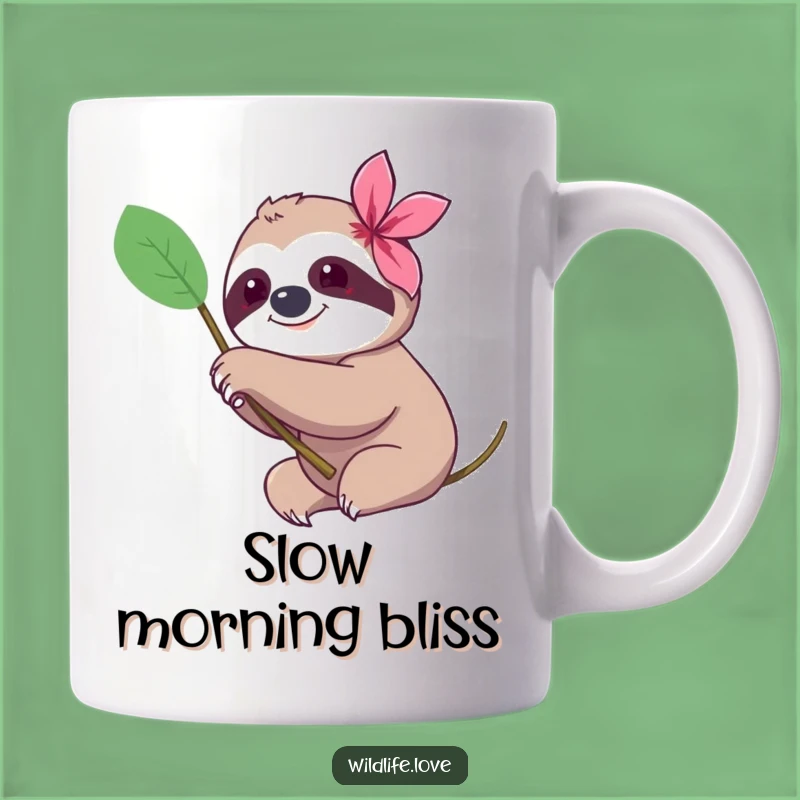 Funny Sloth Flower Mug: Slow & Happy Moment Gift for Coffee Lovers, Charming Humorous Present!
