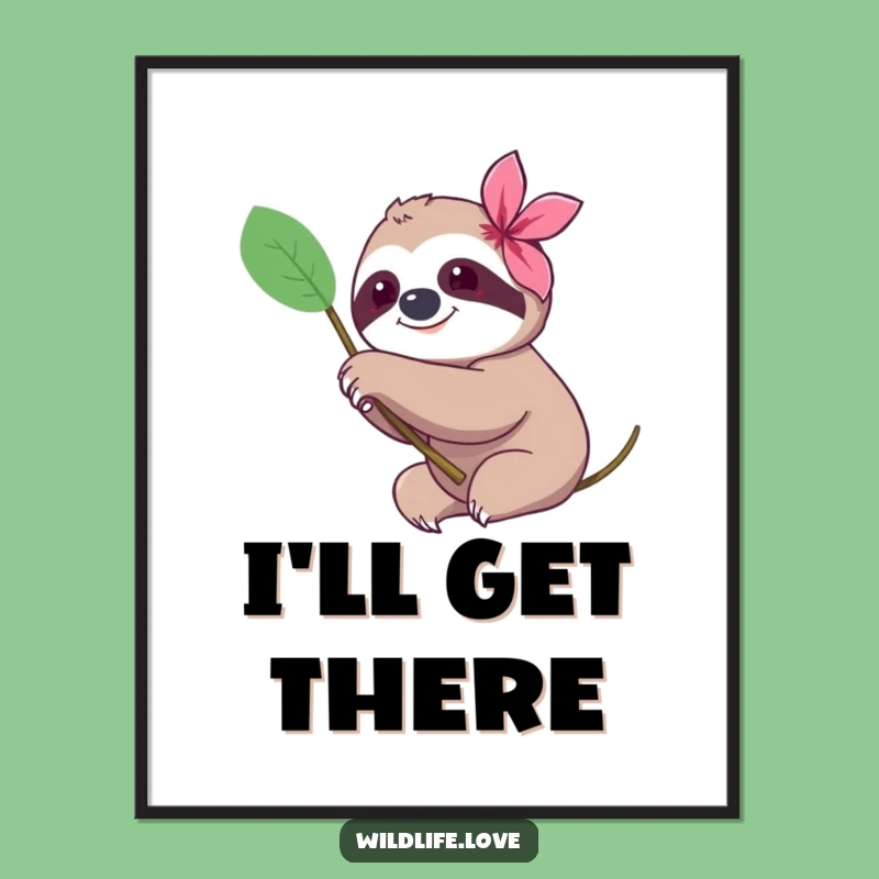 Funny Sloth Flower Digital Art Print: Instant Serene Decor, Perfect Humorous Gift!