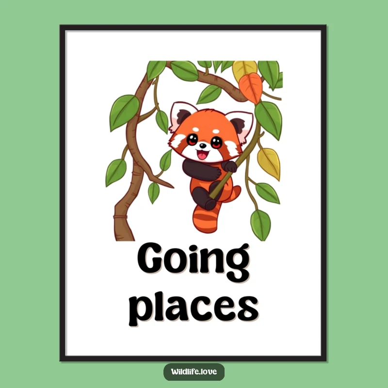Funny Red Panda Jungle Wall Art - Playful Climber Digital Print Funny Gift
