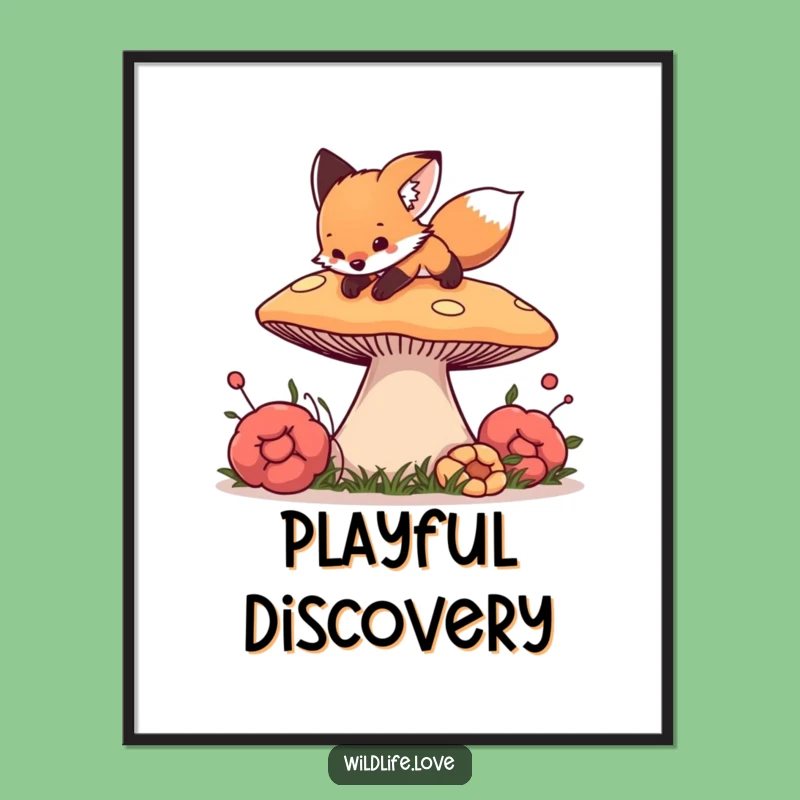 Funny Fox Mushroom Wall Art - Curious Cub Digital Print Funny Gift