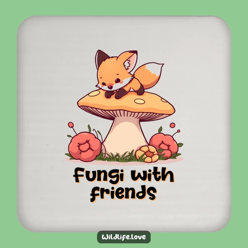 Funny Fox Mushroom Coaster Set - Forest Cub Drink Protection Funny Gift