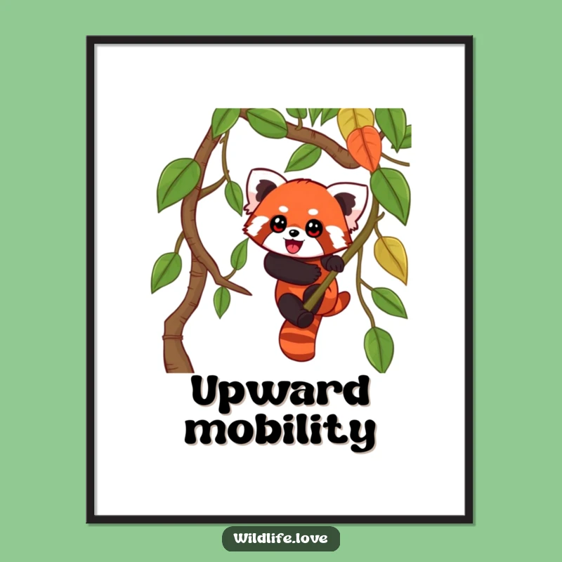 Funny Red Panda Jungle Poster - Playful Climber Wall Art Funny Gift