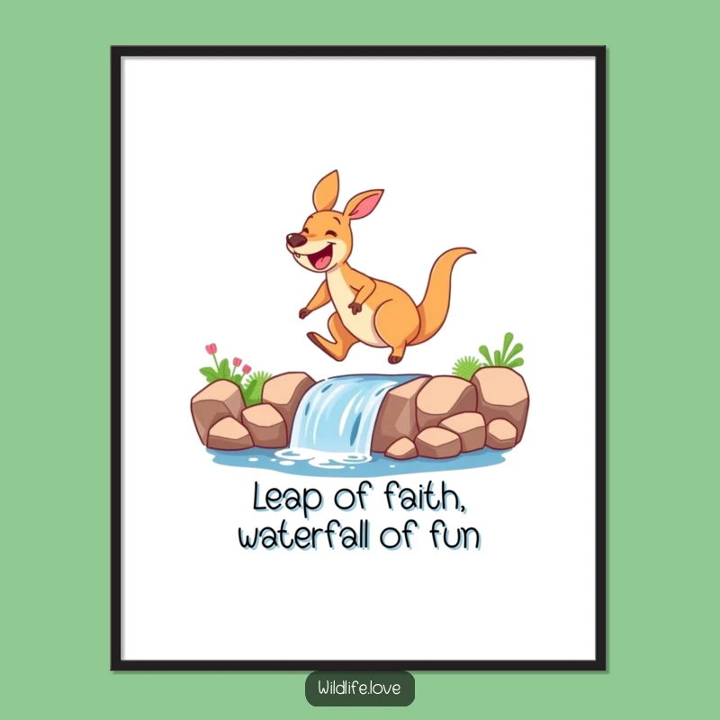 Funny Free Printable Wall Art: Bouncing Kangaroo Over Waterfall - Quirky DIY Decor