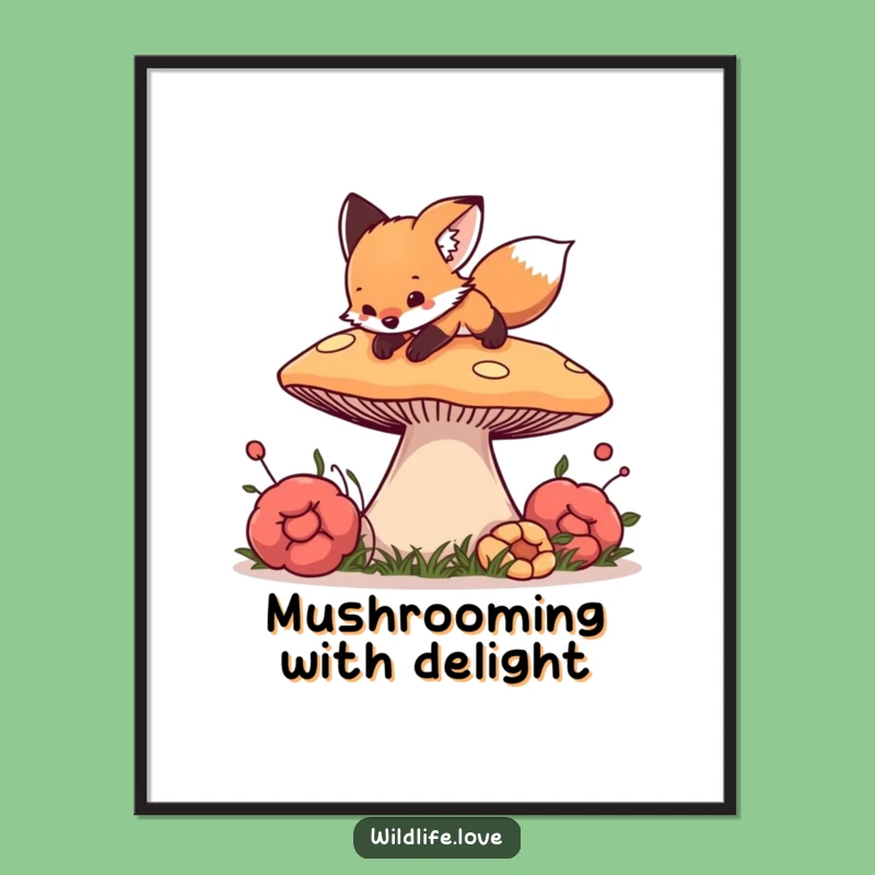 Funny Free Printable Fox Cub Wall Art: Mushroom Forest Art - Downloadable Gift!