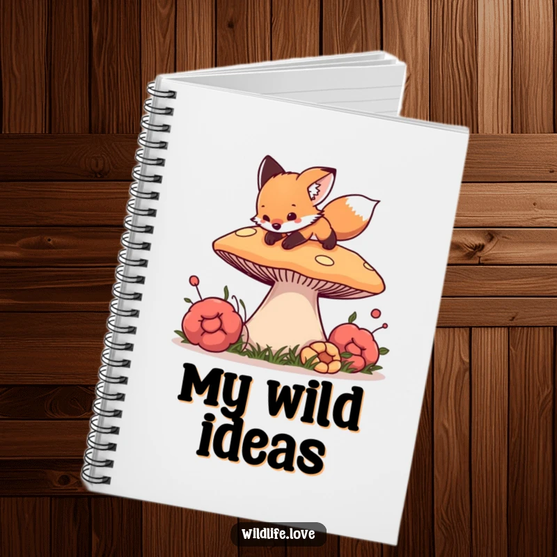 Funny Fox Journal: A curious fox cub playfully pouncing on a giant mushroom, perfect for jotting down forest thoughts.